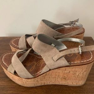 Sam Edelman Grey Suede Cork Wedges, size 7